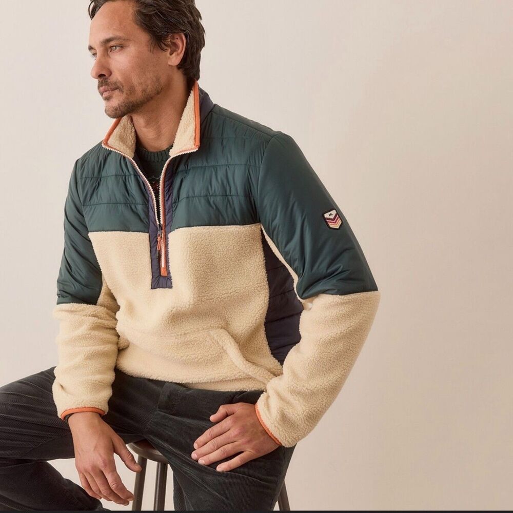 Marine Layer Palisades Anorak green sherpa mixed 1/2 zip sweater Medium men